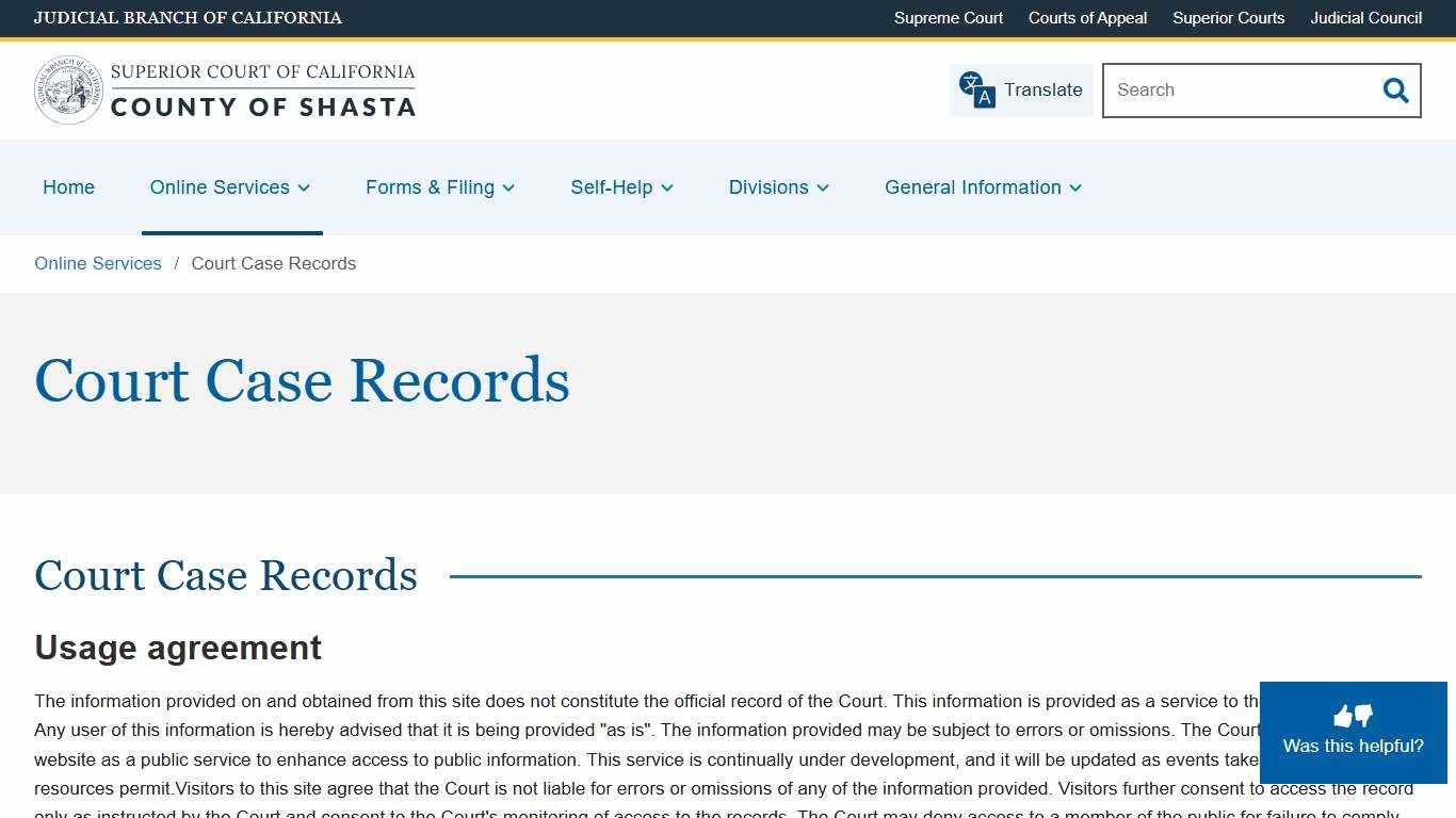 Court Case Records | Superior Court of California | County of Shasta