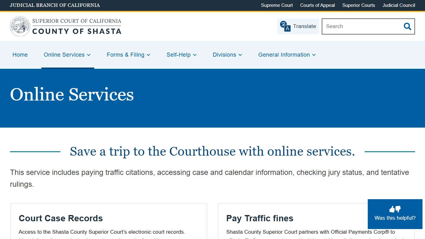 Online Services | Superior Court of California | County of Shasta